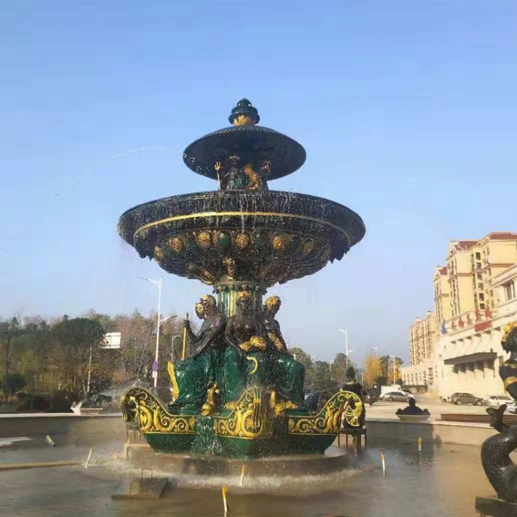 广场铸铜喷泉 公园西方人铜雕 园林雕塑摆件 大型喷泉定制