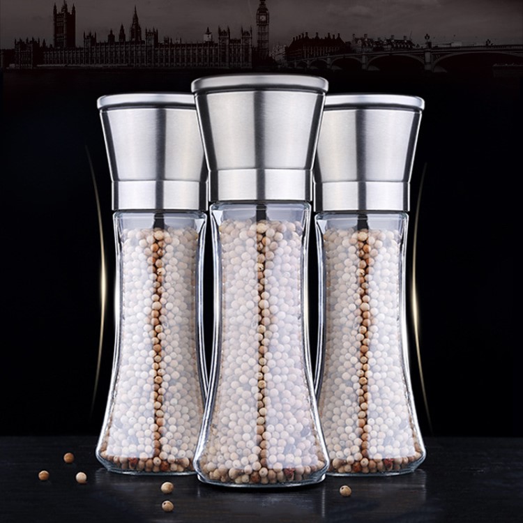 不锈钢胡椒研磨器玻璃瓶胡椒粉咖啡研磨瓶家庭北欧跨境厨房用品