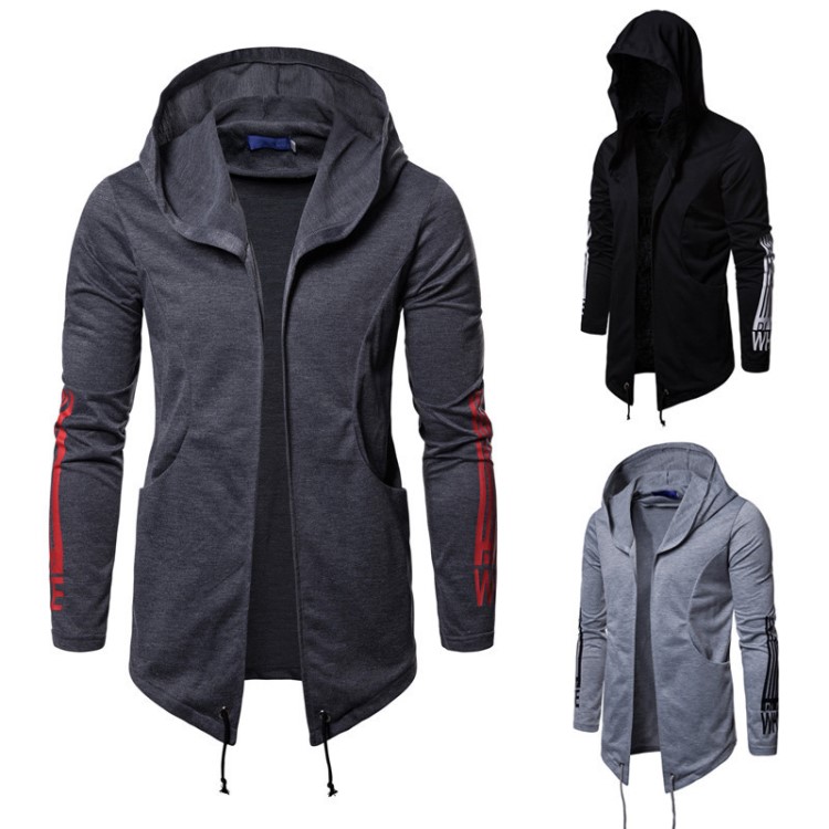 跨境电商爆款专供2018镂空图外贸暗黑系男士连帽印花刺客卫衣w830