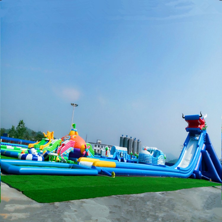 【游艺设施】厂家直销水上游艺设施充气龙头滑梯 儿童乐园成人游泳池