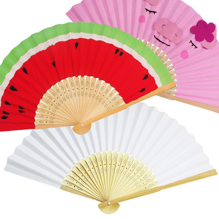 diy空白纸扇子白折扇7寸素面儿童diy绘画凉扇幼儿园手工制作材料