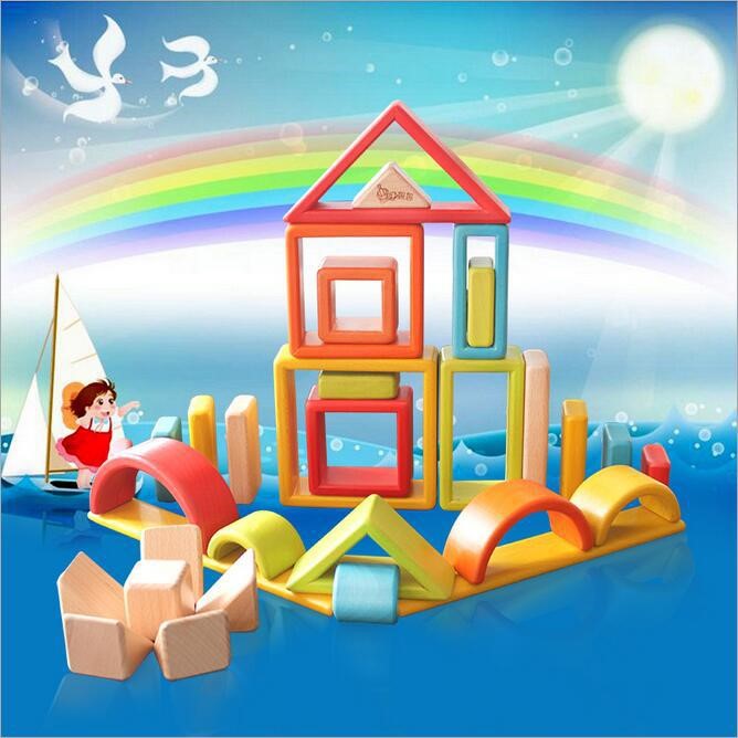 厂家供应大号彩虹积木进口榉木大块实木制儿童宝宝益智创意玩具