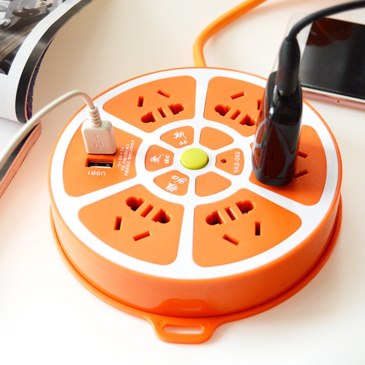 新款圆型水果usb插座 多孔圆盘带开关usb插座节能排插接线板