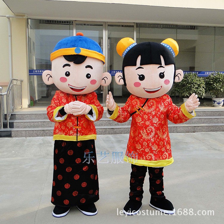 金童玉女卡通人偶服装婚庆舞台表演服饰唐装玩偶道具公仔活动戏服