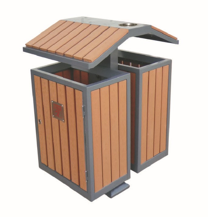 厂家直销双分类户外钢木垃圾桶 工业园区垃圾桶 木质果皮箱q2 s