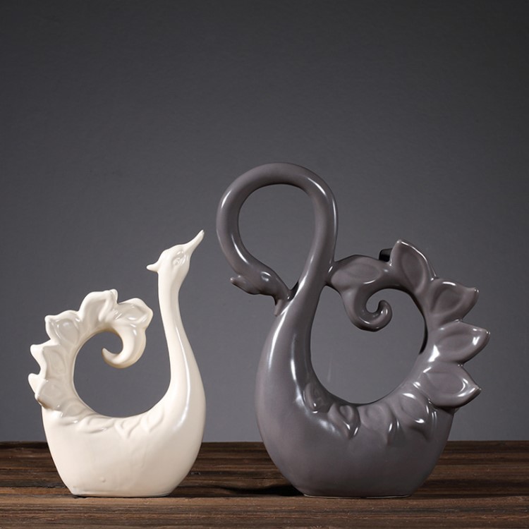 厂家直销创意摆件酒柜装饰品客厅卧室陶瓷工艺品简约现代天鹅摆设