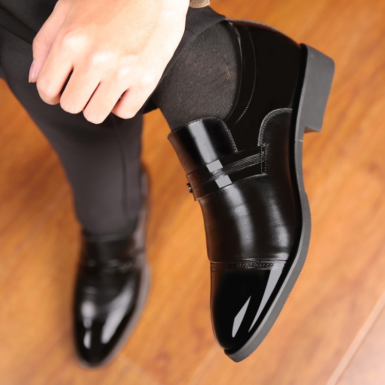 【正装鞋】商务正装真皮男皮鞋尖头亮面软底隐形内增高6cm时尚单鞋一