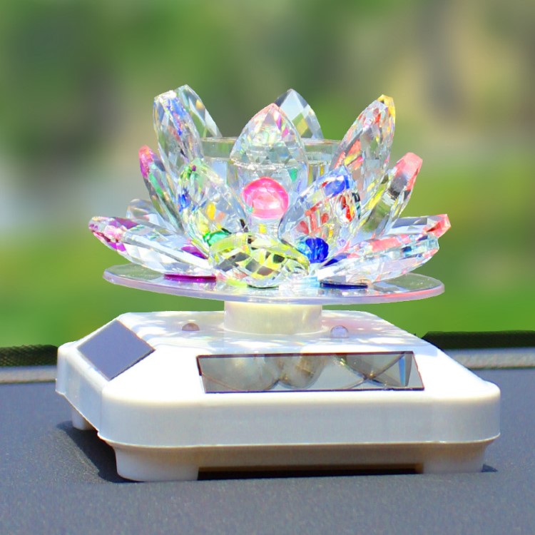 汽车香水 太阳能莲花车内饰品摆件七彩 创意汽车香水座 车载饰品