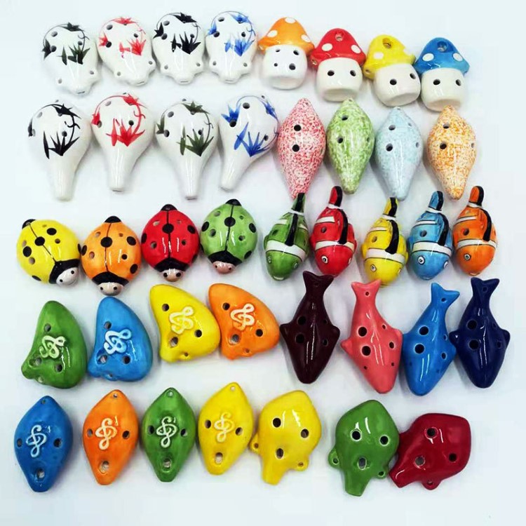 【儿童手绘工艺品】批发短嘴陶笛6孔初学六孔陶笛中音c调裂纹手绘ac