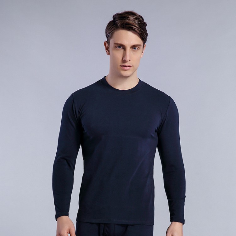 男士中领秋衣单件精梳棉莱卡保暖上衣舒适透气不起球不缩水有弹性