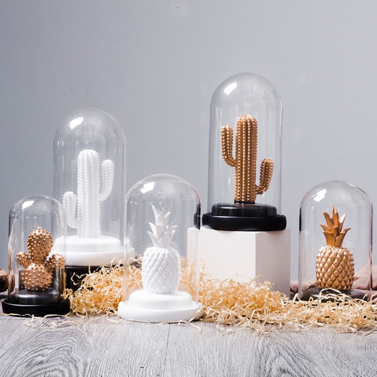 【树脂水果艺术品】ins白菠萝凤梨玻璃罩摆件咖啡厅桌面简约摆饰客厅