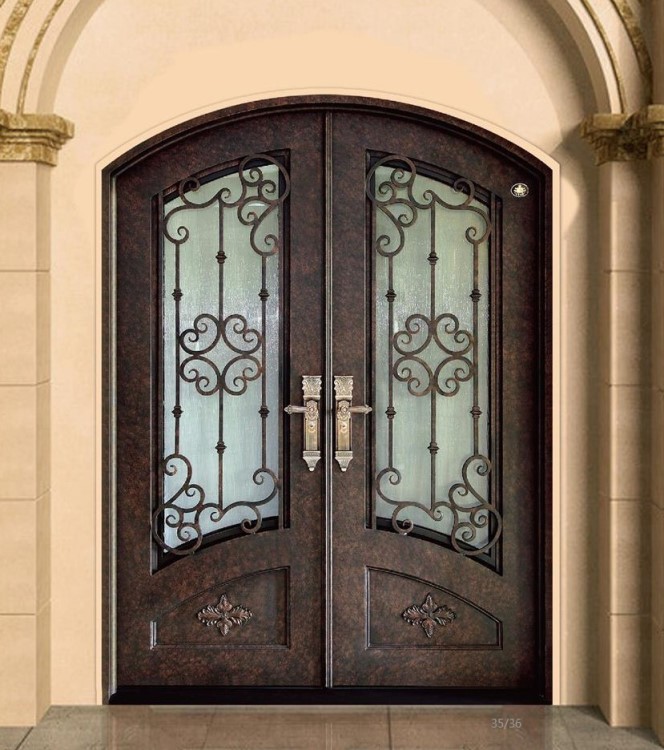【】别墅大门 欧式双开门铁艺金刚网防盗精达利手工锻打豪铁门 入户门