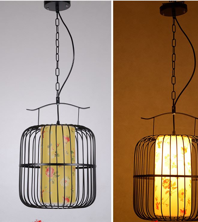 新中式手绘吊灯现代圆形羊皮纸客厅灯饰仿古卧室书房中国风灯具