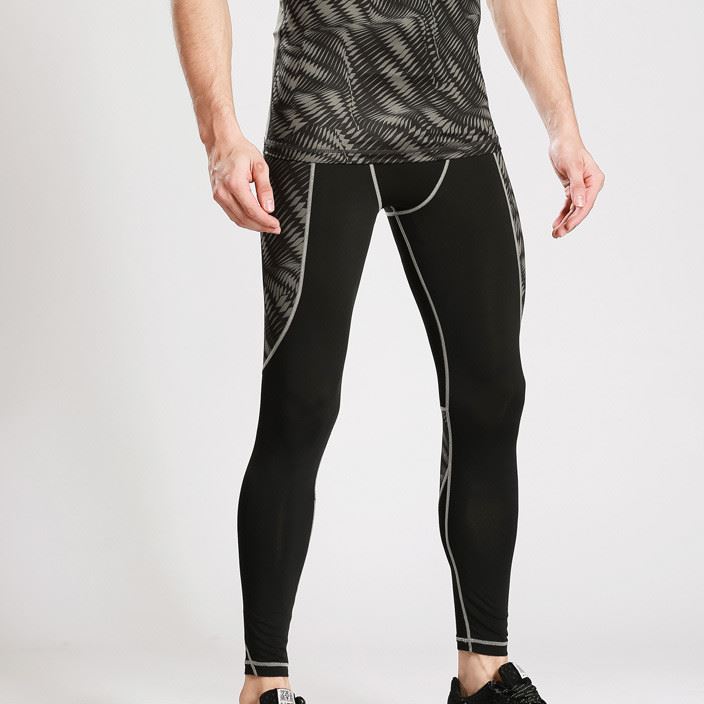 【】男士弹力速干运动紧身裤秋冬跑步打底裤透气紧身训练健身长裤