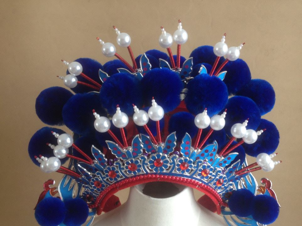 宝石蓝绒球凤冠婚纱影楼艺术写真拍照凤冠绒球凤冠