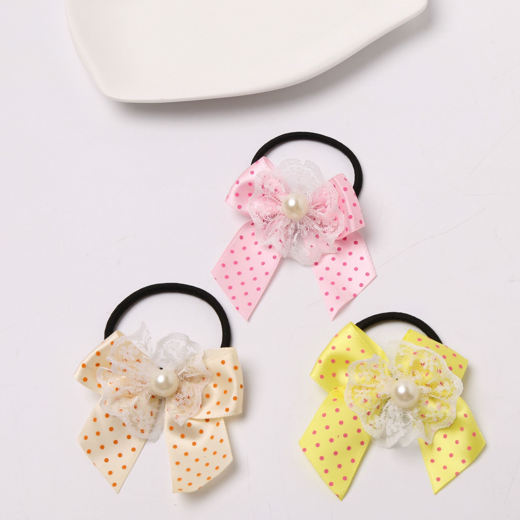 【】橡皮筋扎头发饰品小珍珠蝴蝶结发圈发绳 韩版发饰头饰头绳批发