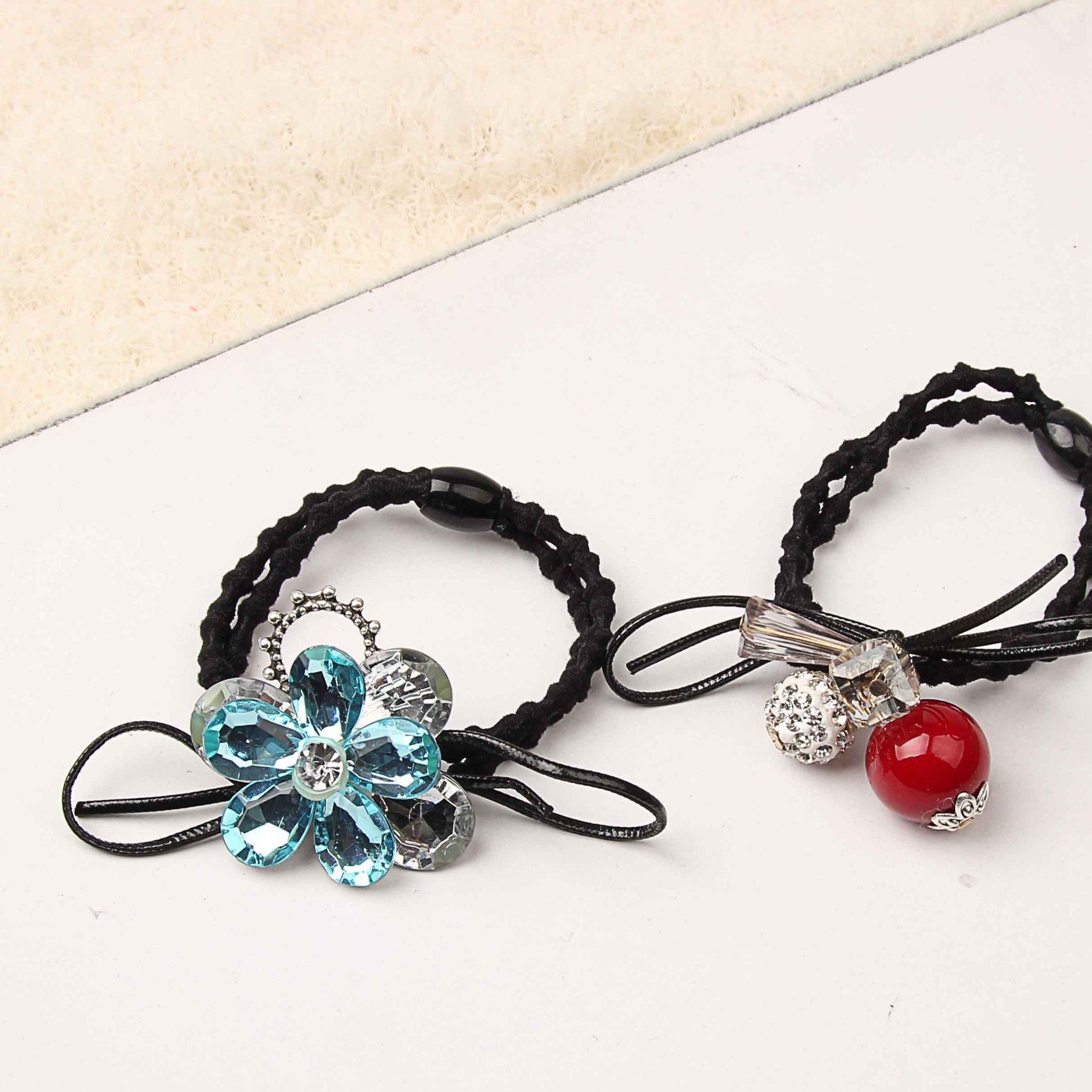 【】新款韩国发圈 发饰水晶头绳花朵皮筋2元店摆地摊